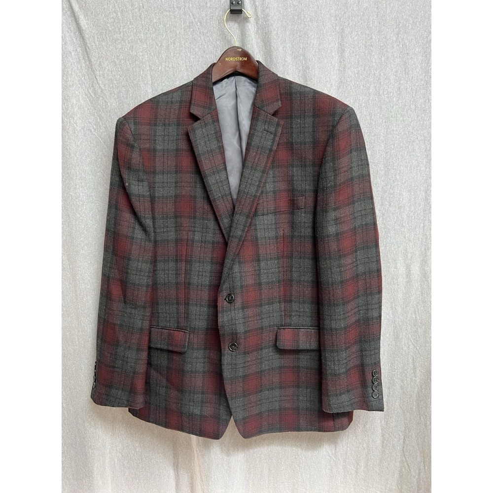 Lauren Ralph Lauren Classic Fit Plaid Blazer Mens 44R Red Sport Coat and Vest